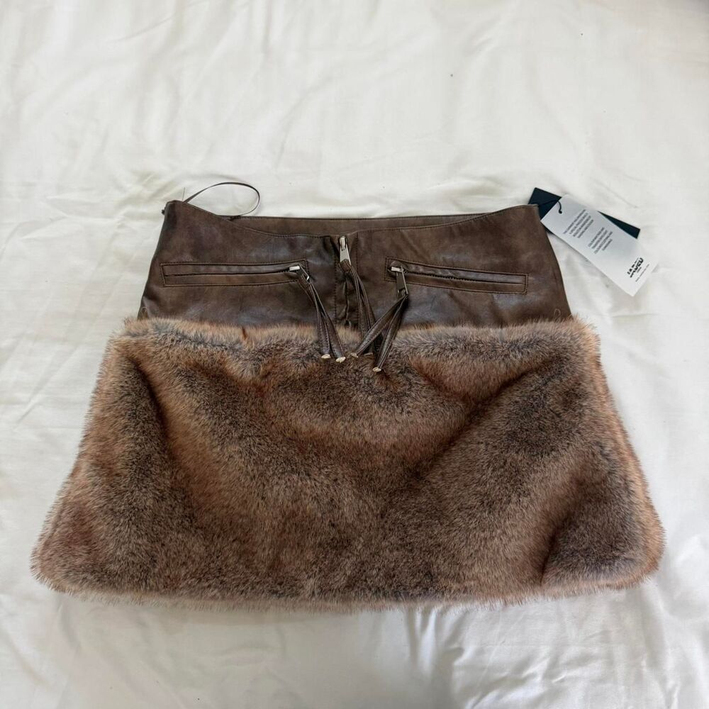 Pu Faux Fur Mini Skirt - Size M (US size Small)